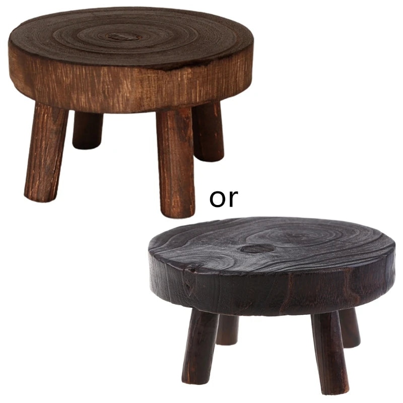 1 /Solid Wood Rustic Brown Round Plant Stool