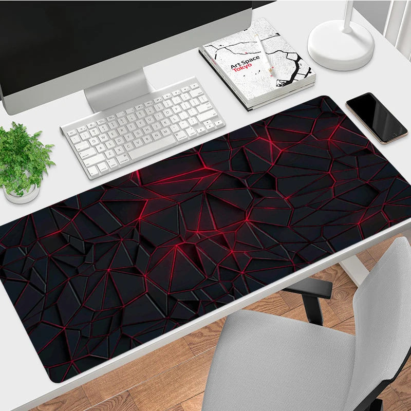 XXL Large Rectangle Black Background Geometric Pattern High-Density Fabric Science-Sci-Fi Printed Non-Slip Rubber Base Stitched Edges Gaming Mouse Pads