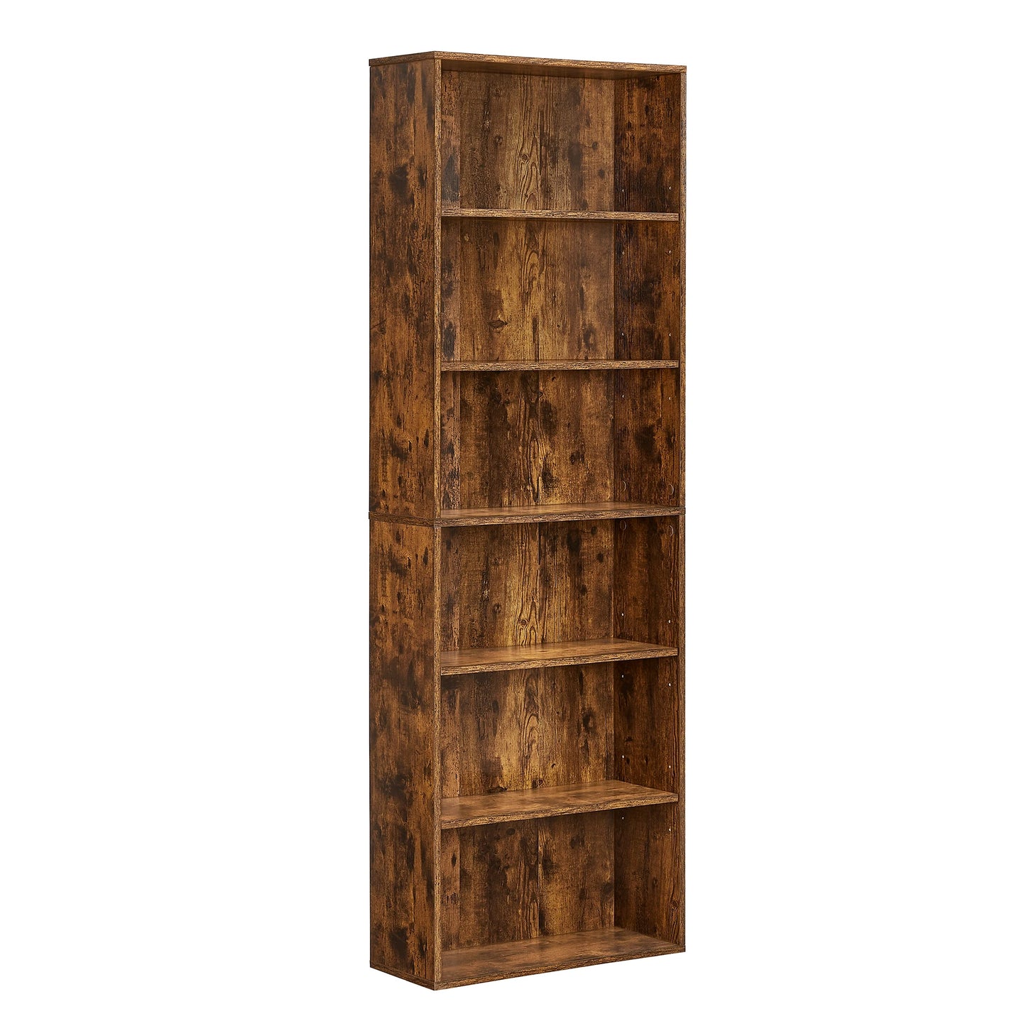 VASAGLE Rustic Brown Six Shelves Wood Particle Board Wall-Mounting Ant-Tilt Protection Metal Brackets Rack Bookcases/ Size: 24 x 60 x 178.5 cm/Mounting Kit Included