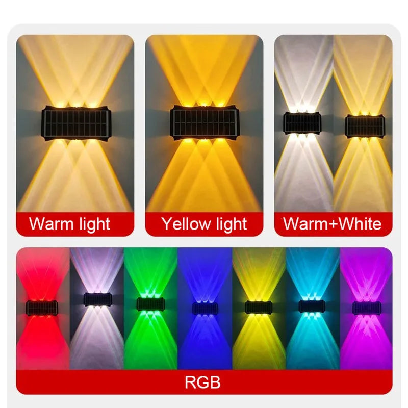 IEEYEEY Outdoor Solar-Powered Dimmable Black Rectangle Plastic Body Warm-Cool-Daylight White LED Waterproof Up-Down Design Wall-Mounted Lights/ Bulbs Included/Colors-Black/Yellow/Multicolor