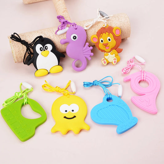 Animal Shaped Baby Silicone Teether Necklaces/Ages: Newborn-3 Years Old/Colors-Multicolor/Brown/Blue/Green/Purple/Pink