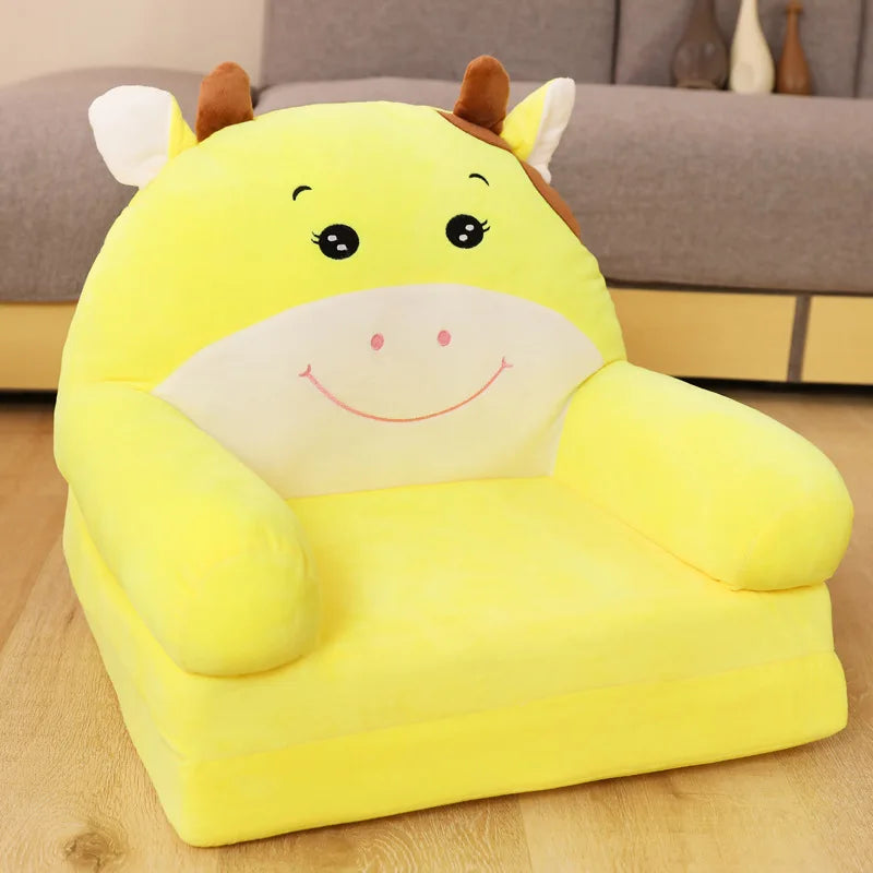 MDNG Modern Kids Customized Upholstered Padding Cute Soft Gray Velvet Fabric Cartoon Animal Faces Folding-Out Play Arm Chairs/Sponge Filling/Colors-Green/Pink/Yellow/Gray/Animals