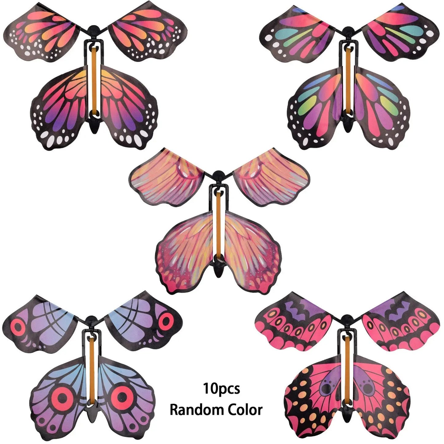 No-EN-Name-Null Kids 10 PCS Plastic Floral Multicolor Dots Funny Wind-Up Rubber Band Flying Butterflies Books Educational Toys /Ages: 3 Years Old-Older