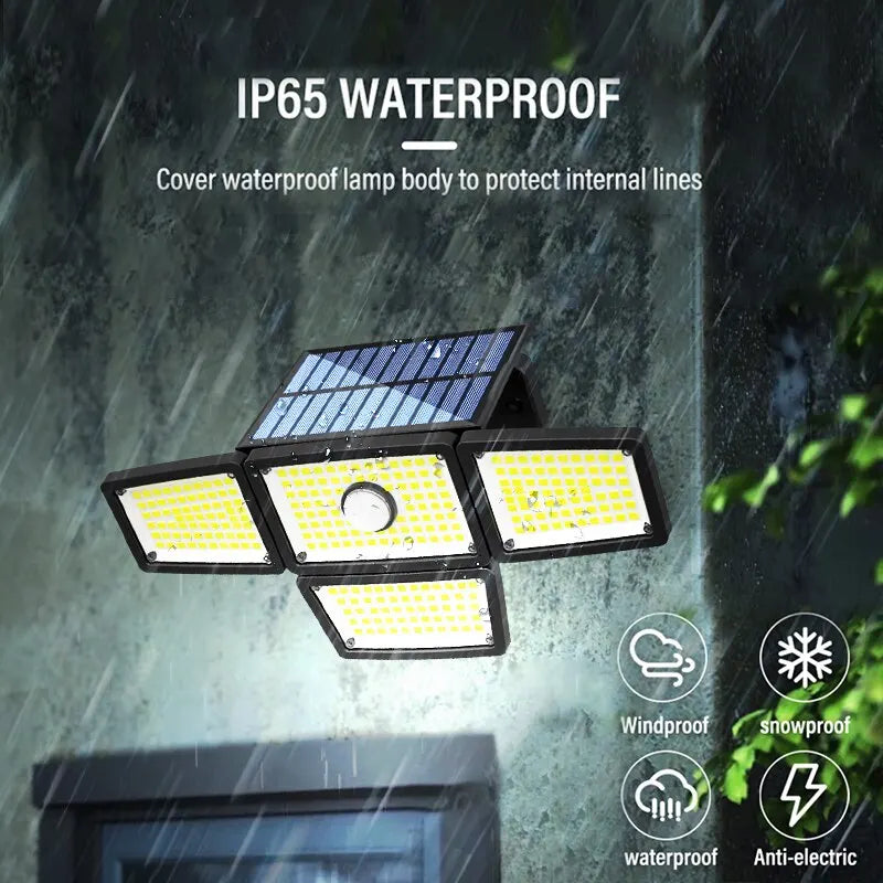 SHUSTAR Outdoor Waterproof Remote Control Sensitive Motion Sensors Dimmable Adjustable 3 Mode LED Light Four Black-White-Gray Plastic Rectangle Body Solar-Powered Lithium Battery Flood-Spot Lights/ 5m Extension Cord Included