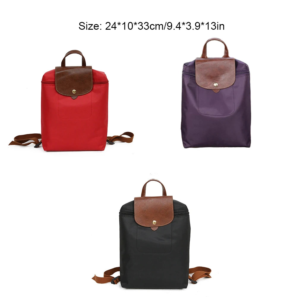FANGNYMPH Lightweight Waterproof Black Nylon Fabric Polyester Built-In Compartment Faux Leather Adjustable Shoulder Double Sided Straps-Handle Travel-Ready School Backpacks/Easy To Install /Colors-Black/Gray/Red/Purple
