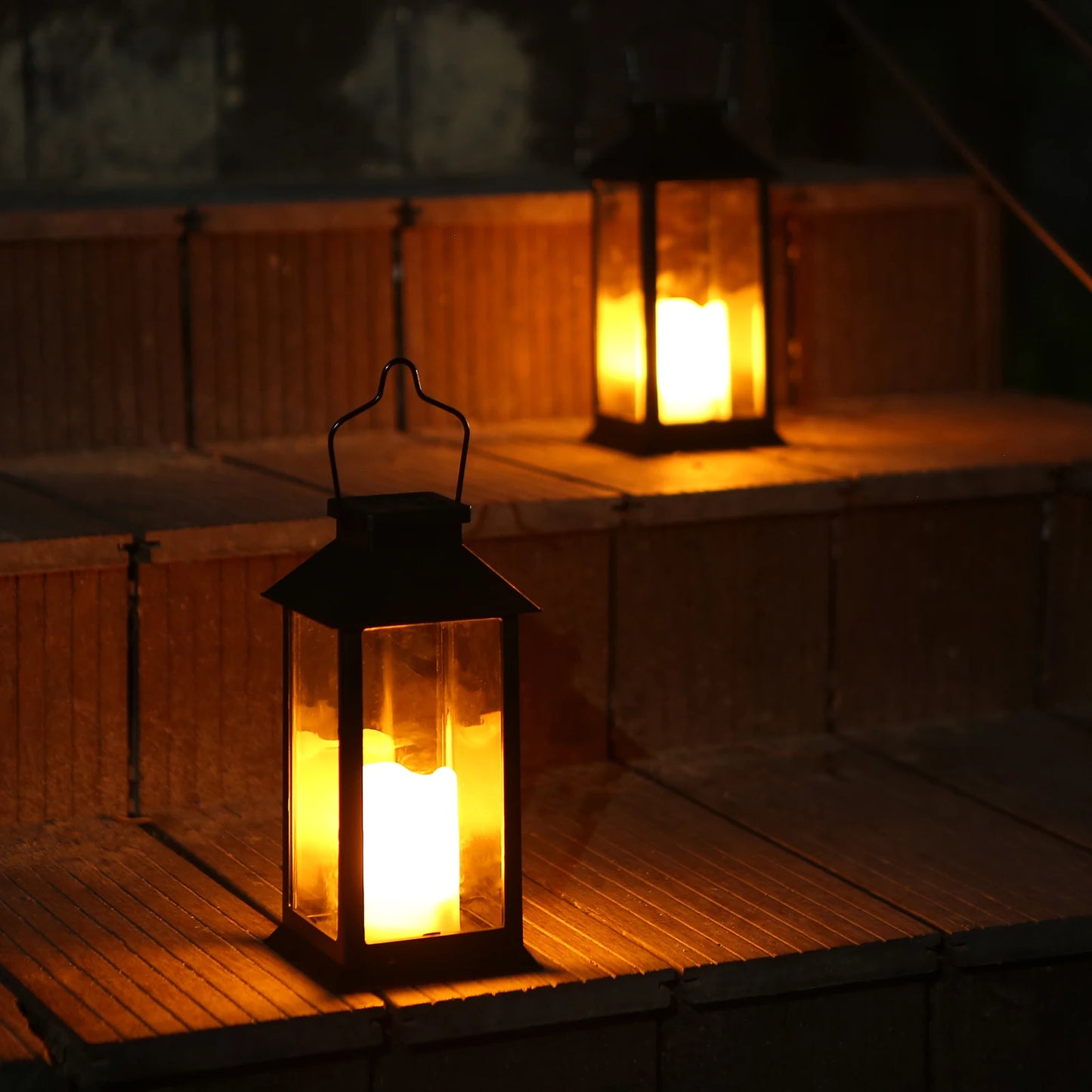 2 PCS Set Neoglint Black Polysilicon Outdoor LED Solar Flameless Flickering Light Effect Built-In Battery Hanging Hook  Lantern Lights