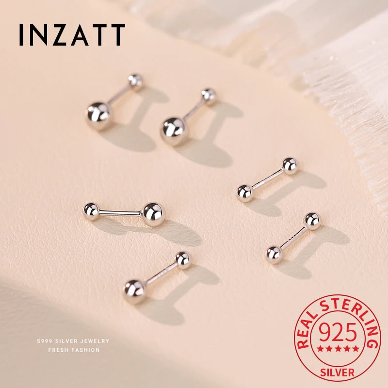 INZATT Real 925 Sterling Silve 3/4/5mm Bead Screw Mini Stud Earrings for Women Classic Fine Jewelry Ear Bones Accessories