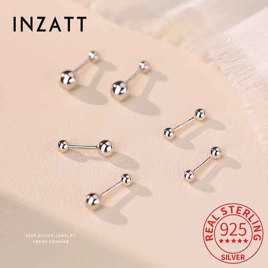 INZATT Real 925 Sterling Silve 3/4/5mm Bead Screw Mini Stud Earrings for Women Classic Fine Jewelry Ear Bones Accessories