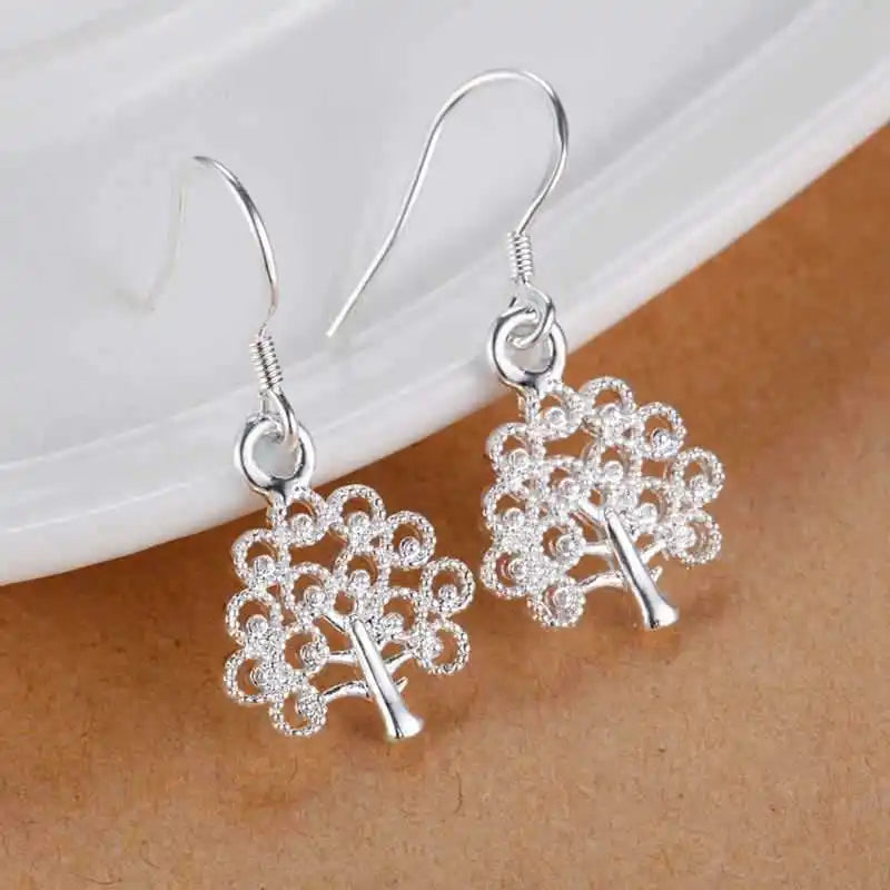 No-EN-Name-Null-ALIZERO Adult Women Sterling Silver Fine Imitation Natural Floral Tree Shaped Hanging Drop Earrings