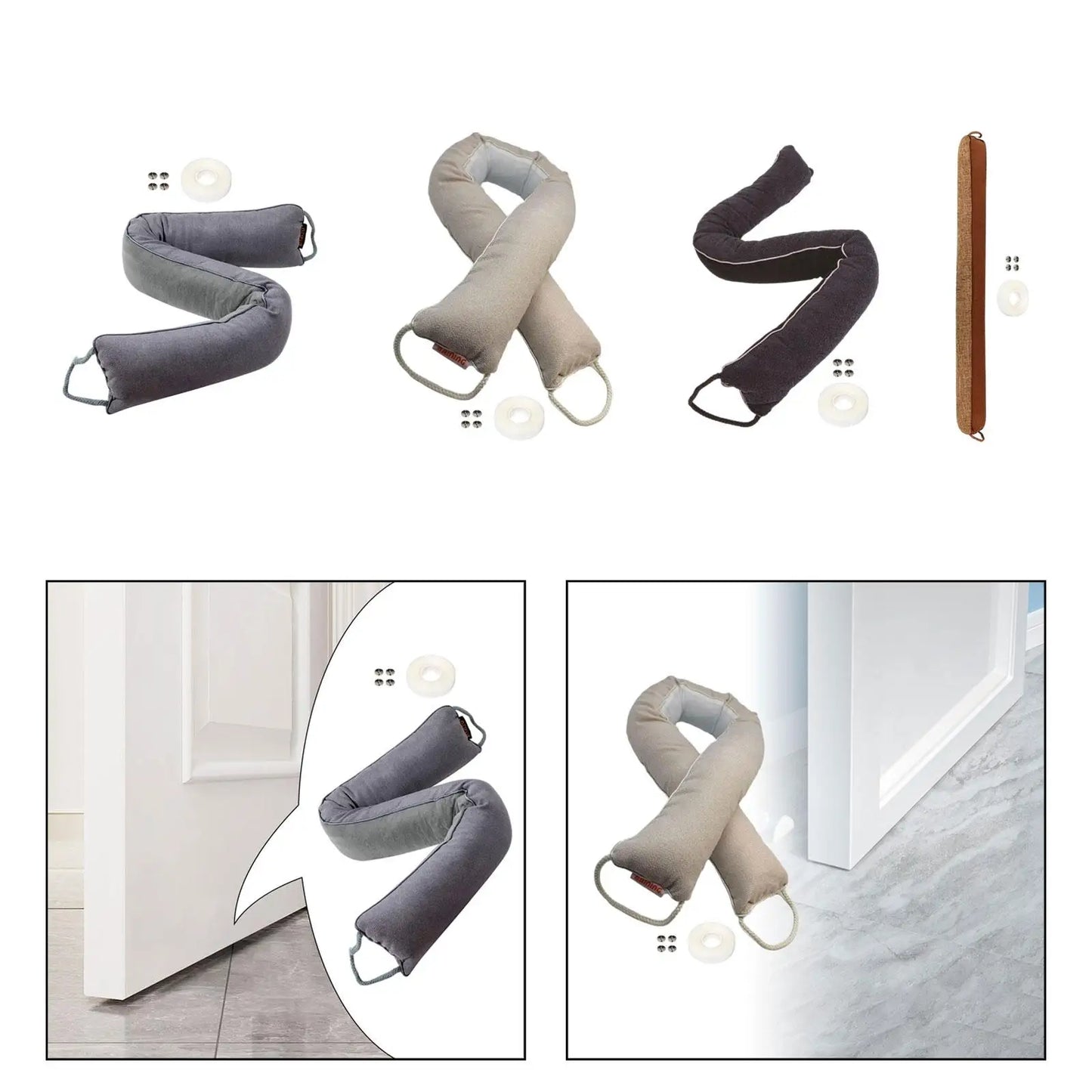 1 PCS Set Oxford Cotton Cloth Under Door Round Long Rectangle Draft Stoppers/4 PCS Pushpins/1 Roll Of Tape/Colors-Multicolor/Gray/Black/Brown/Beige