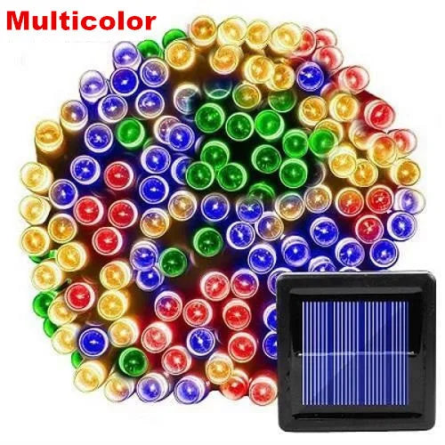 NULL Outdoor-Indoor Waterproof Black Plastic Square Shaped Body Solar-Powered Panel Lithium Battery Eight Modes Fairy Garland Multicolor Light Ropes-String Lights/Colors-Black/White/Blue/Red/Purple/Multicolor/LED Bulbs Included