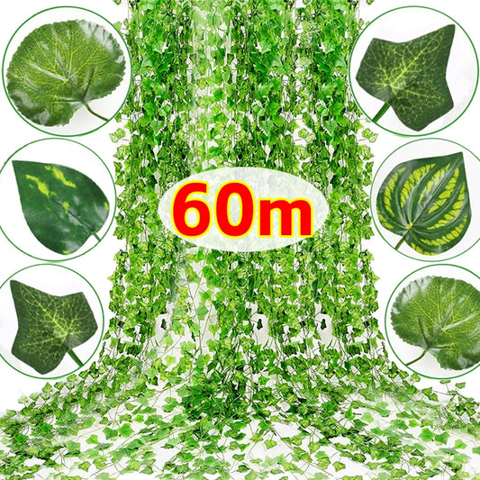 30PCS Plastic-Silk Artificial Non-Flowering Green Rattan Hanging IVY Leaf Vines