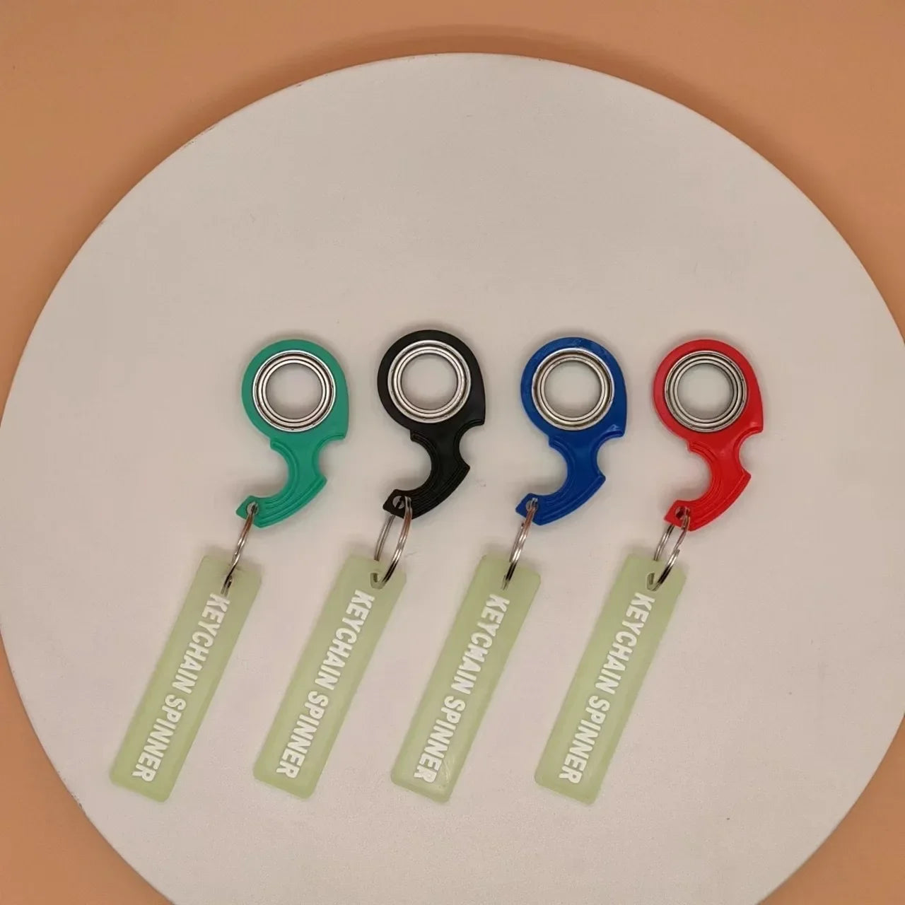 GSF Kids-Adults Multicolor Plastic Round Metal Ring Keychain Spinner Toys/ Ages : 6-18+Years Old/Colors-Black/Blue /Red/Green