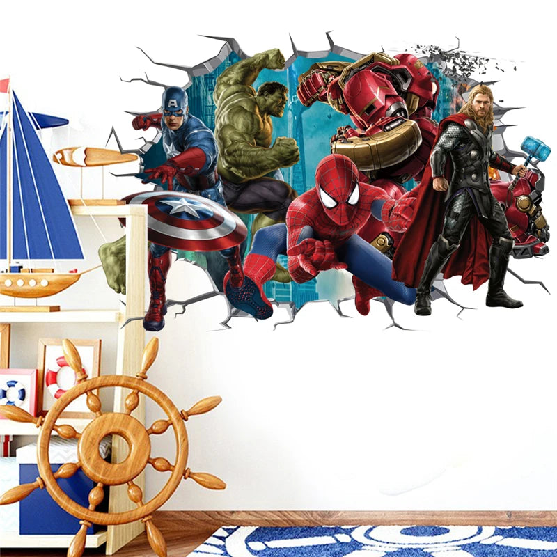 MINISO Kids 3D Plastic PVC Movie-TV Superheroes Broken Marvel Avengers Wall Art Stickers/Colors-Multicolor