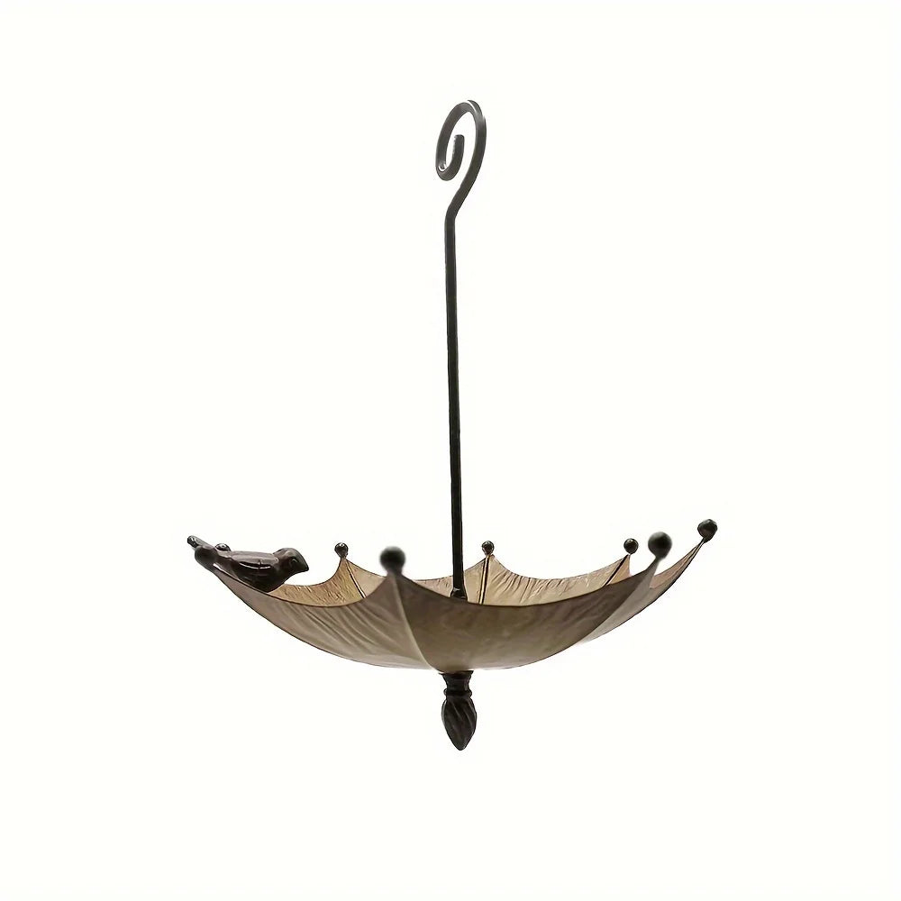 No-EN-Name-Null Modern Art Outdoor Garden Antique Hanging Upside Down Umbrella Shaped Brown Iron Metal Bird Food Tray Bowl-Bird Feeders/ Colors-Brown/Bronze/Silver/Black