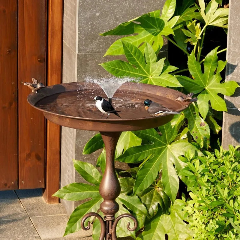 KIQUNE Outdoor Garden Large Rusty Brown Metal Bowls-Metal Stand-Three Legs Base Free-Standing Bird Baths/Colors-Black/Bronze/Brown