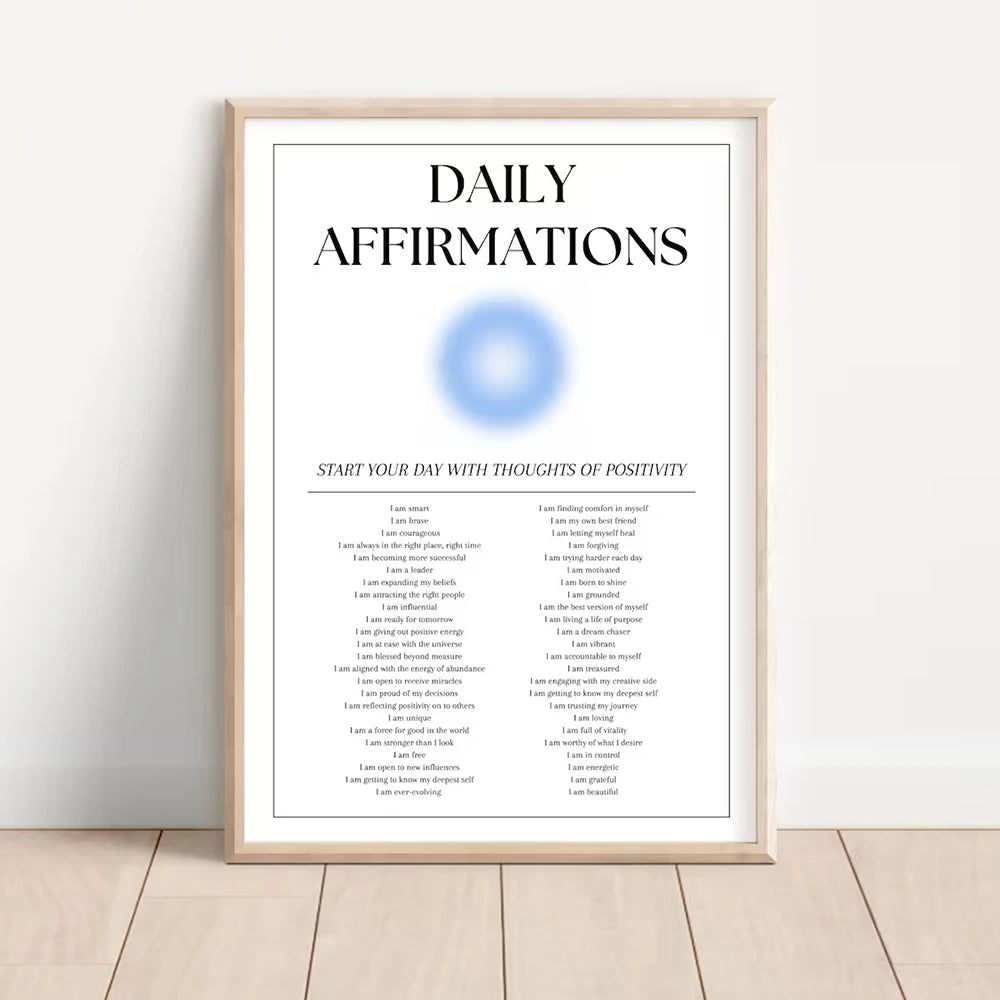 No-EN-Name-Null 3 PCS Modern Unframed Canvas Rectangle Waterproof Ink HD Printed Abstract Black Text Saying Positive Blue Aura Spiritual Breathe-Daily Affirmation-Focus-On Wall Art Prints/Colors-Blue/Beige/White/Black/Multicolor