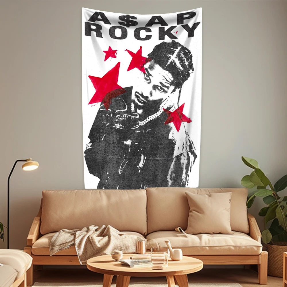 Polyester Printed Asap Rocky Aesthetic Music Album Rapper Flag Wall Hanging Tapestries/ Colors- Black/Multicolor/White/Blue/Green