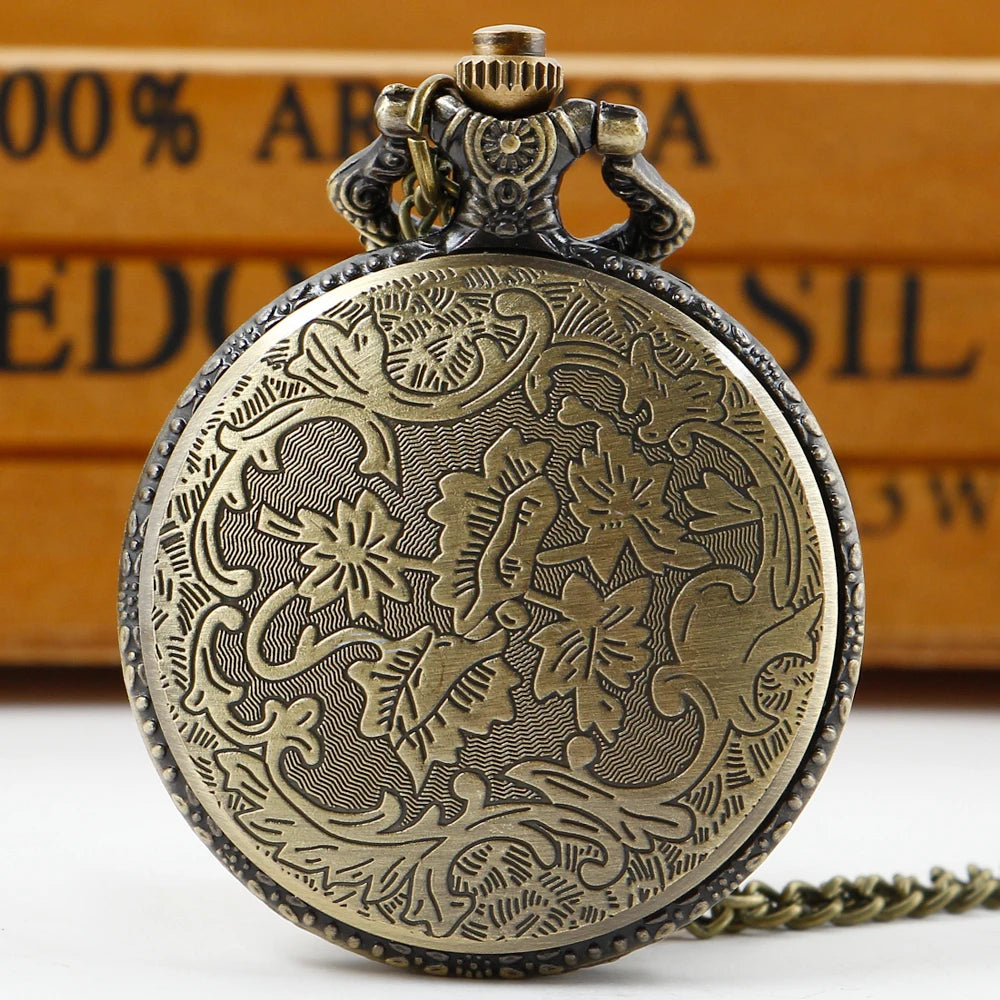 SHUHANG Adults Quartz Analog Display Antique Brown-Bronze Round Shaped Metal Alloy Case Acrylic Face Arabic Numeral Engraved Petite France 1943 Year-Night Sky-Stars-Planets Background Little Boy Holding A Sword In His Hand Design Chain-Pocket Watches