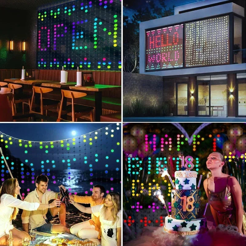 VENUSWING Indoor-Outdoor Waterproof Geometric Multicolor Bedroom DIY Text Remote Control Smart Curtain Lights 400 LED-RGB Light Ropes-Strings Lights
