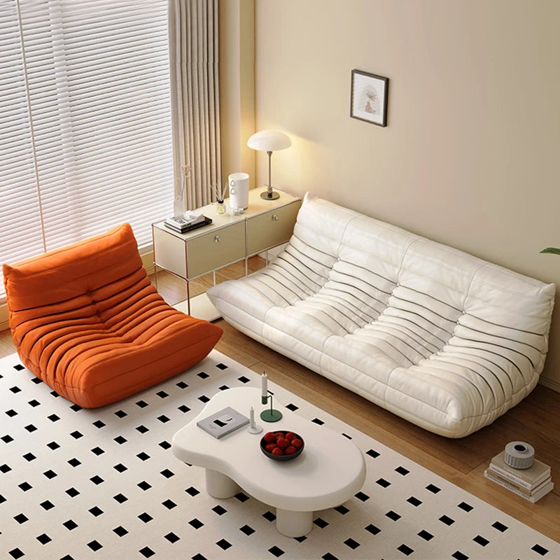 BIANXIANG Modern Medium Soft Firmness Double Seat L-Shaped White-Striped Design Velvet Synthetic Leather Cushions Bean Bag Sectional Sofas
