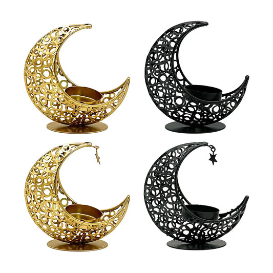 Modern Decorative Iron Moon Shape Tea Light Candleholders/Colors-Black/Gold