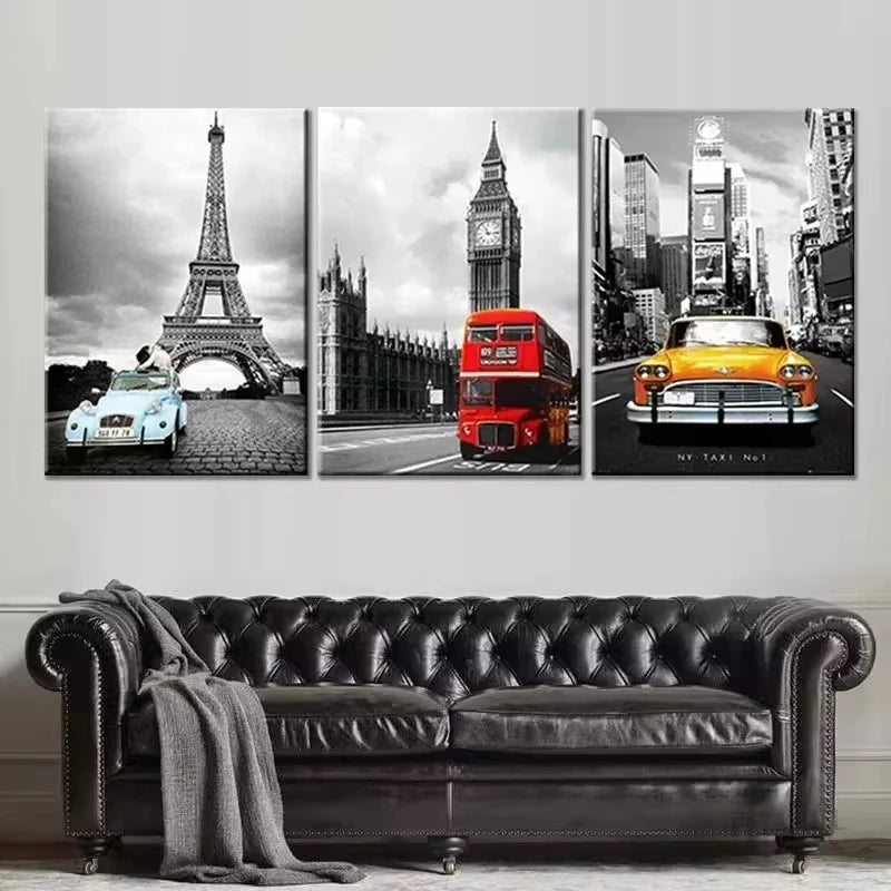 NULL Modern Rectangle Shaped Customized Unframed Waterproof Anti-Scratch HD Giclee Cotton Canvas Iconic Landmarks London-Paris-New York-Animals Wall Art Prints/Colors-Gray/Beige/Black/Red/White/Animal/Multicolor/Floral/Many Sizes