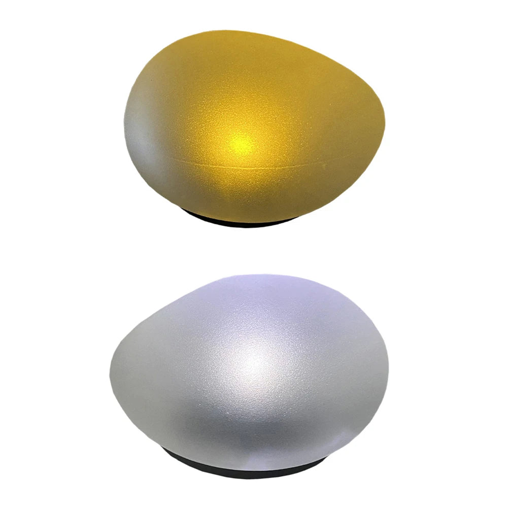 TWISTER.CK Outdoor Waterproof Solar-Powered Rechargeable Sliver Plastic-Sandblasted Glass Glowing Silver Cobble Stones Shaped Daylight-Cool White Stake Landscape Pathway Lighting /Colors-White/Brown/Yellow/Gold/Silver/Geometric