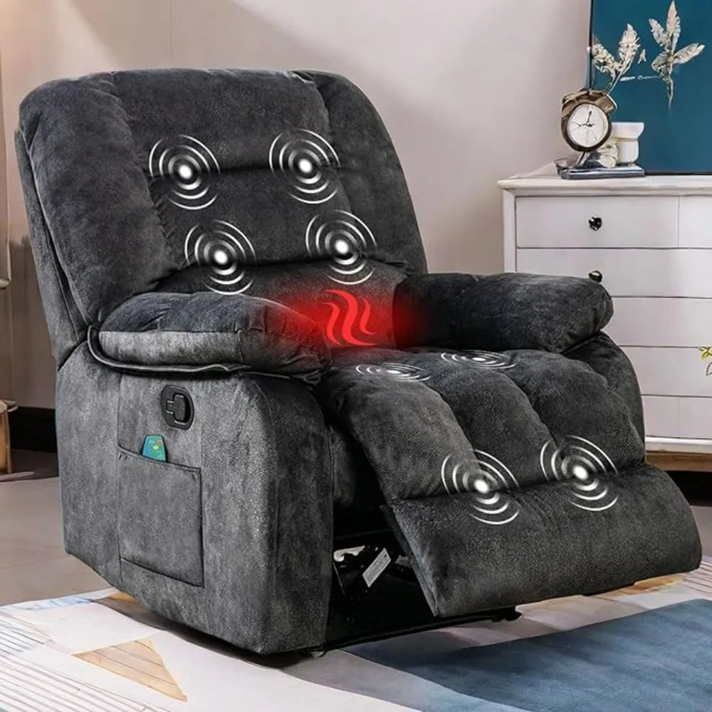 No-EN-Name-Null Modern Gray Upholstered Soft Overstuffed Padded Polyester Fabric AC-Powered Electric Heat-Vibration Combo Massage Recliners