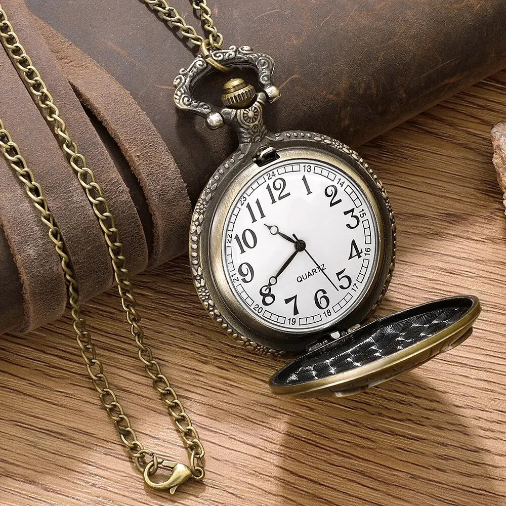 No-EN-Name-Null Adults Waterproof Antique Quartz Glass Face Bronze Round Shaped Metal Alloy Case Analog Display Cute Cartoon Night Owl Head Chain-Pocket Watches
