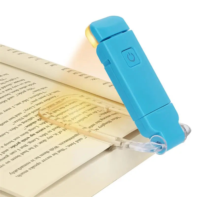 PZSUNLY Mini White Plastic Rectangle Shaped Body Lightweight Bookmark LED Light Eye Protection Amber Glow Flexible Metal Clip-On Dimmable USB Rechargeable Reading Book Lights/Colors-Black/Pink/Blue/White/Beige