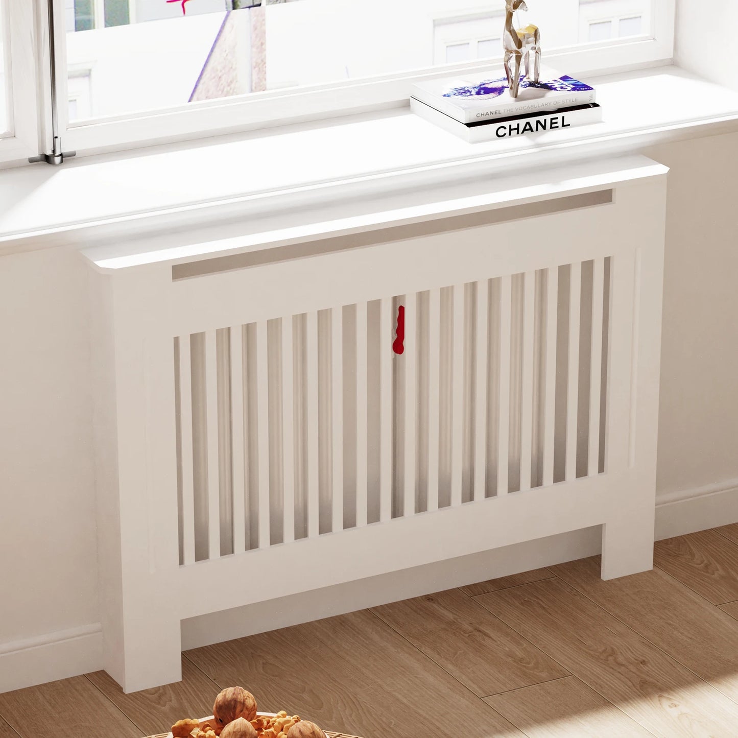WISFOR Modern White Wood Vented Heating Radiator Cover Cabinets Accessories / Sizes: S-XL/Instruction Manual / 1-Screw Accessory