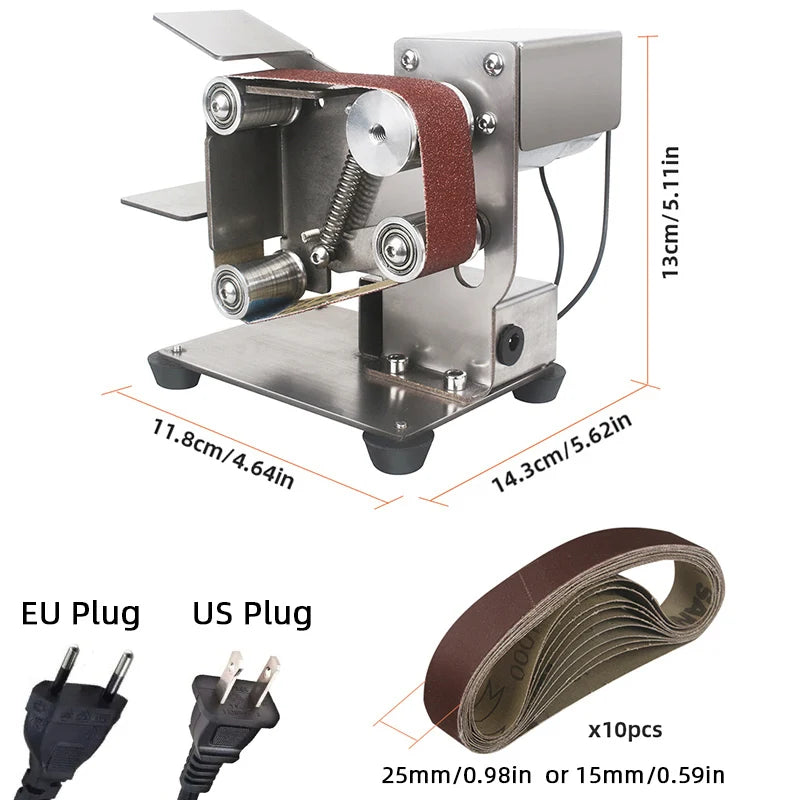 TUNGFULL Outdoor Waterproof Cover Polished Silver Stainless Steel Plated Full Body 7 Adjustable Speeds Control Gears AC-DC Powered Mini Electric Belt Sanders/Colors-Silver/Gray/Black/220V 110V/ US Plug/Electrical Components/Dust Cover