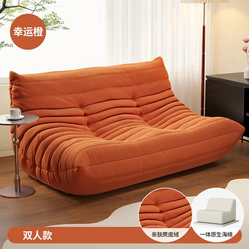 BIANXIANG Modern Medium Soft Firmness Double Seat L-Shaped White-Striped Design Velvet Synthetic Leather Cushions Bean Bag Sectional Sofas