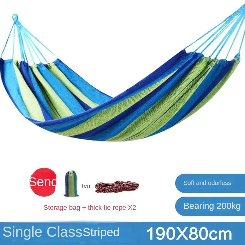 No-EN-Name-Null Outdoor-Indoor Canvas Fabric One Person Thicken Striped Hammocks /Colors-Coffee/Blue/Red/Load Bearing 200 Weight 650
