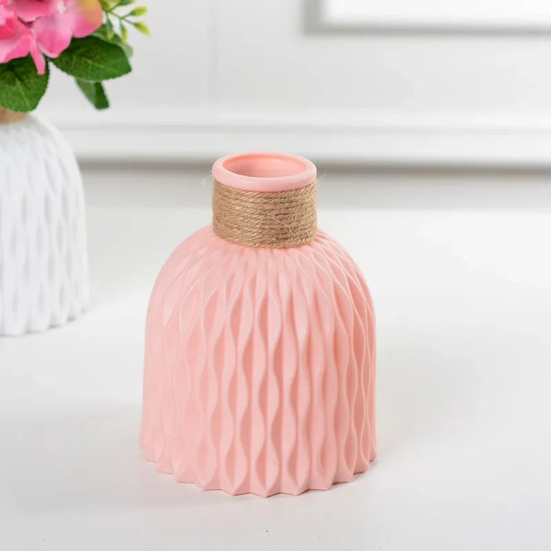 3 Dimensional Plastic Round Imitation Ceramic Floral Vases/Colors-Blue/Pink/White/