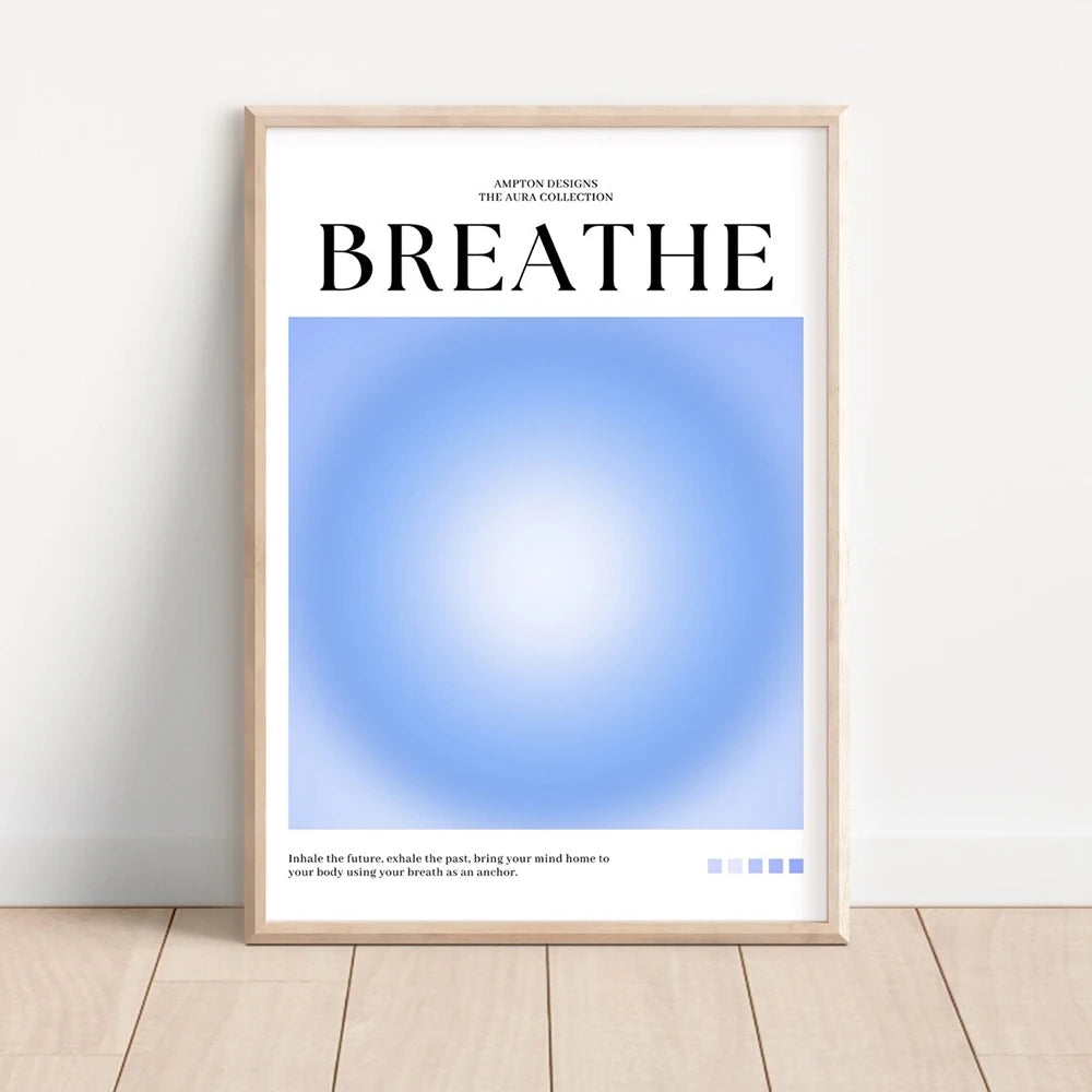 No-EN-Name-Null 3 PCS Modern Unframed Canvas Rectangle Waterproof Ink HD Printed Abstract Black Text Saying Positive Blue Aura Spiritual Breathe-Daily Affirmation-Focus-On Wall Art Prints/Colors-Blue/Beige/White/Black/Multicolor
