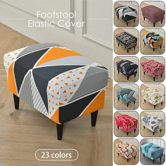 Rectangle Shaped Polyester Elastic Spandex Stretch Ottoman Slipcovers/Colors-Multicolor/Red/Floral/Black/Orange/Beige/Gray