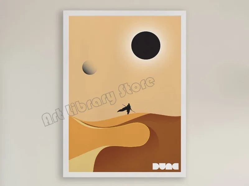 No-EN-Name-Null Modern Unframed Canvas Watercolor Retro Movie Scene Dune Desert Travel Rectangle Wall Prints/ Colors-Orange/ White/ Beige/ Blue/ Brown