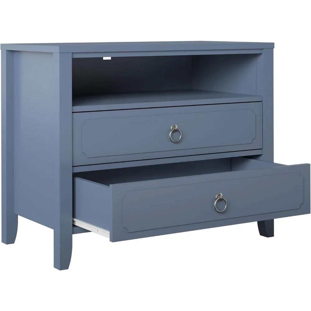 RUO WU Modern Her Majesty Blue Rectangle Shaped Solid Wood Two Drawers Bedside Nightstands/Colors-Mustard Yellow/Blue/Emerald Green/Lavender