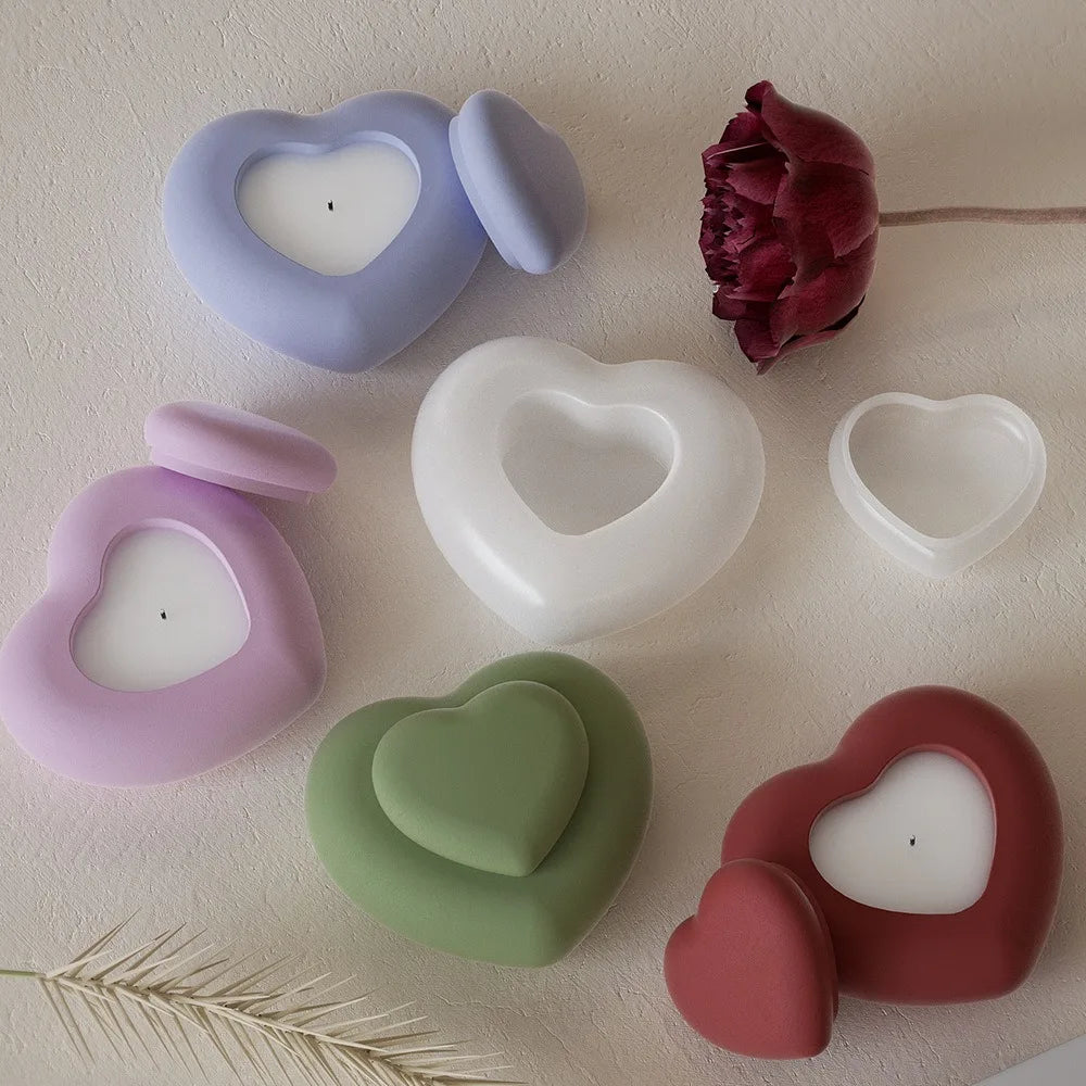 No-EN-Name-Null DIY Creative Heart Shaped Candle Cup-Lid Silicone Resin Milky White Craft Molds