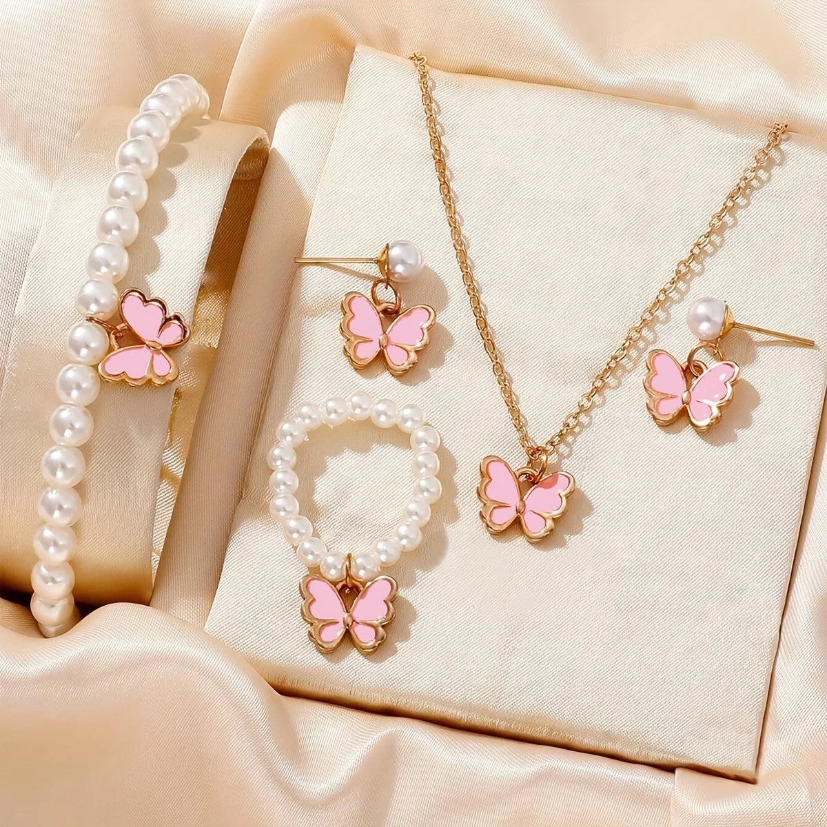 3PCS Set Imitation Zinc Alloy Lucky Five-Leaf Clover Jewelry Sets/Necklace-Bracelet-Earrings/Colors-Floral/Gold/Black/White/Silver