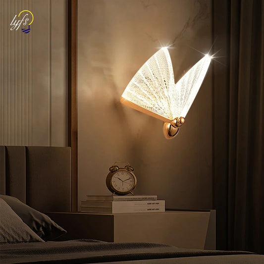 Gold Butterfly Shape Clear Glass Shade Up-Down Position Warm-Cool Dimmable LED Wall Mounted Iron Light Fixtures/Bulb Not Included/E27 Bulb Cap Type