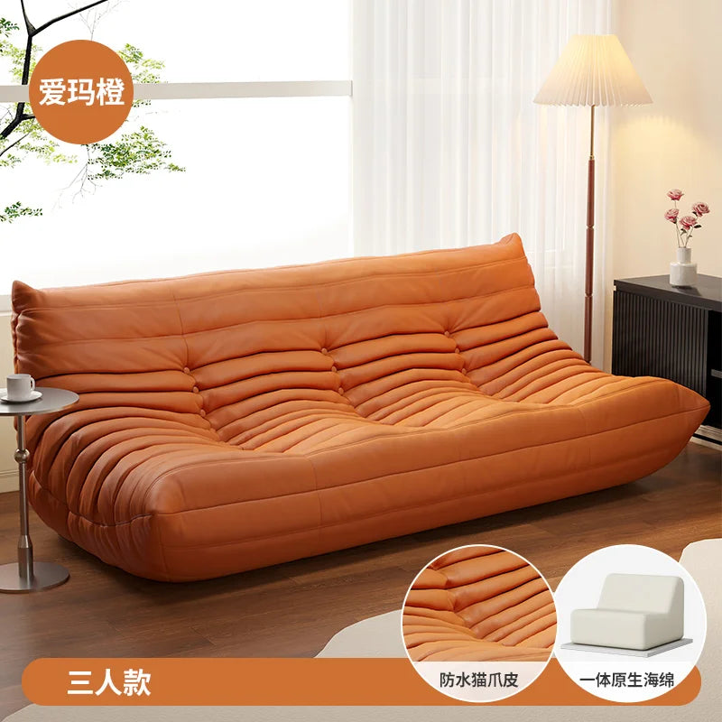 BIANXIANG Modern Medium Soft Firmness Double Seat L-Shaped White-Striped Design Velvet Synthetic Leather Cushions Bean Bag Sectional Sofas