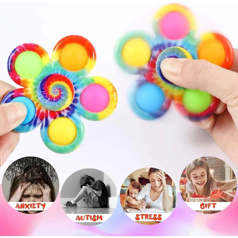 MOONBIFFY Teens-Adults Plastic Rainbow Tie-Dyed Fidget Spinner Bubble Popping Finger Toys /Ages: 13-18 Years Old/Colors-Tie-Dye/Multicolor/Dots