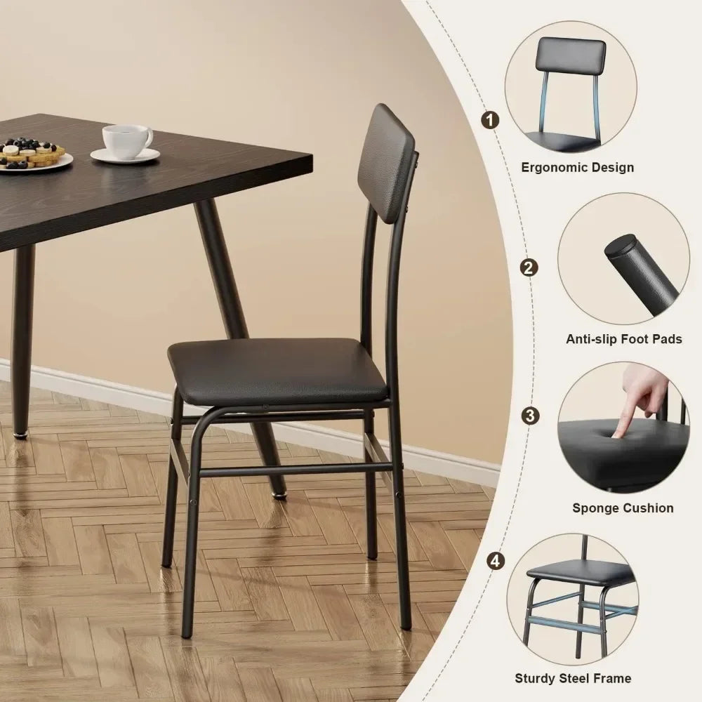 Kitchen Metal Framed Small Dining Table Set w/4 PU Leather Cushion Chairs/Anti-Slip Foot Pads/Colors-Black/Gray/Brown/Dimensions L x W x H: 44.88 x 29.52 x 29.52 inches
