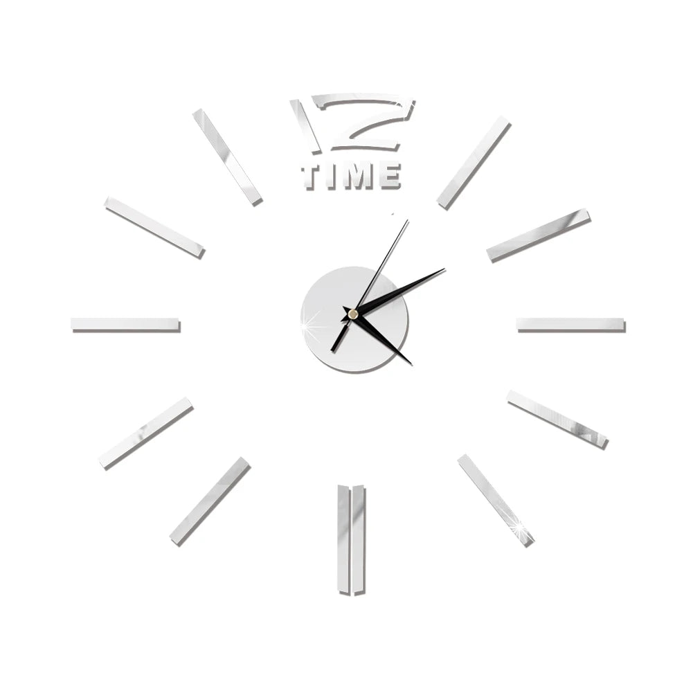 Self-Adhesive Waterproof Vapor-Proof Non-Toxic Safe Acrylic 3D Mirror Wall Clock Decals/Colors-Black/Silver/Gold