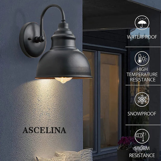 ASCELINA Outdoor Vintage Design Black Aluminum Baked Finish Iron Metal Body Waterproof-Heat-Resistant Snow-Storm Resistant Wall-Mounted Doorway-Porch Lights/Colors-Brown/Bronze/Black