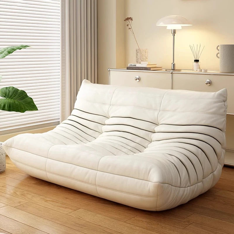BIANXIANG Modern Medium Soft Firmness Double Seat L-Shaped White-Striped Design Velvet Synthetic Leather Cushions Bean Bag Sectional Sofas
