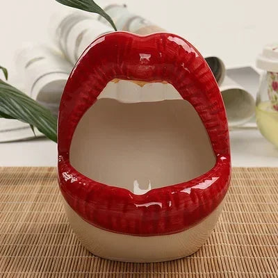 No-EN-Name-Null Cute Cartoon Ceramic Realistic Red Lips Shaped Cigarette Ashtrays/Colors-Purple/Red/Pink